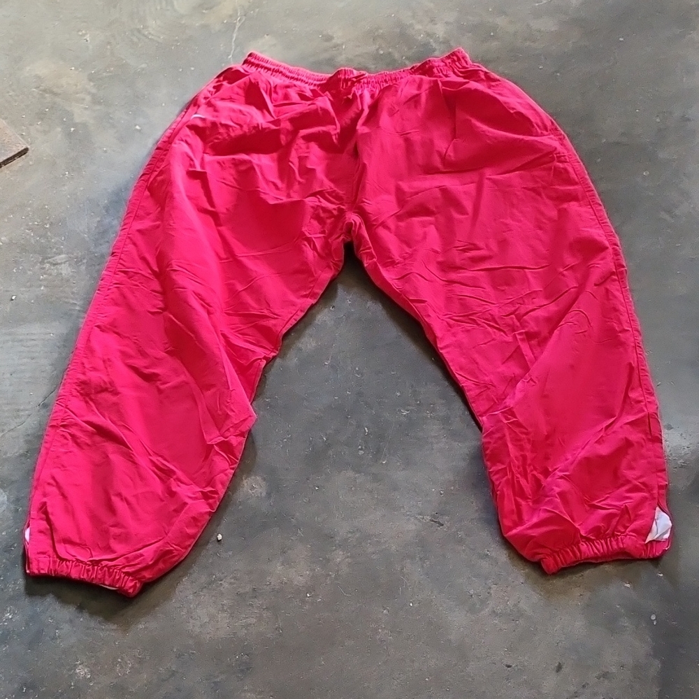 Vintage 90's REEBOK 3XL Red Polymide White Lined Track Pants Zippered Ankles